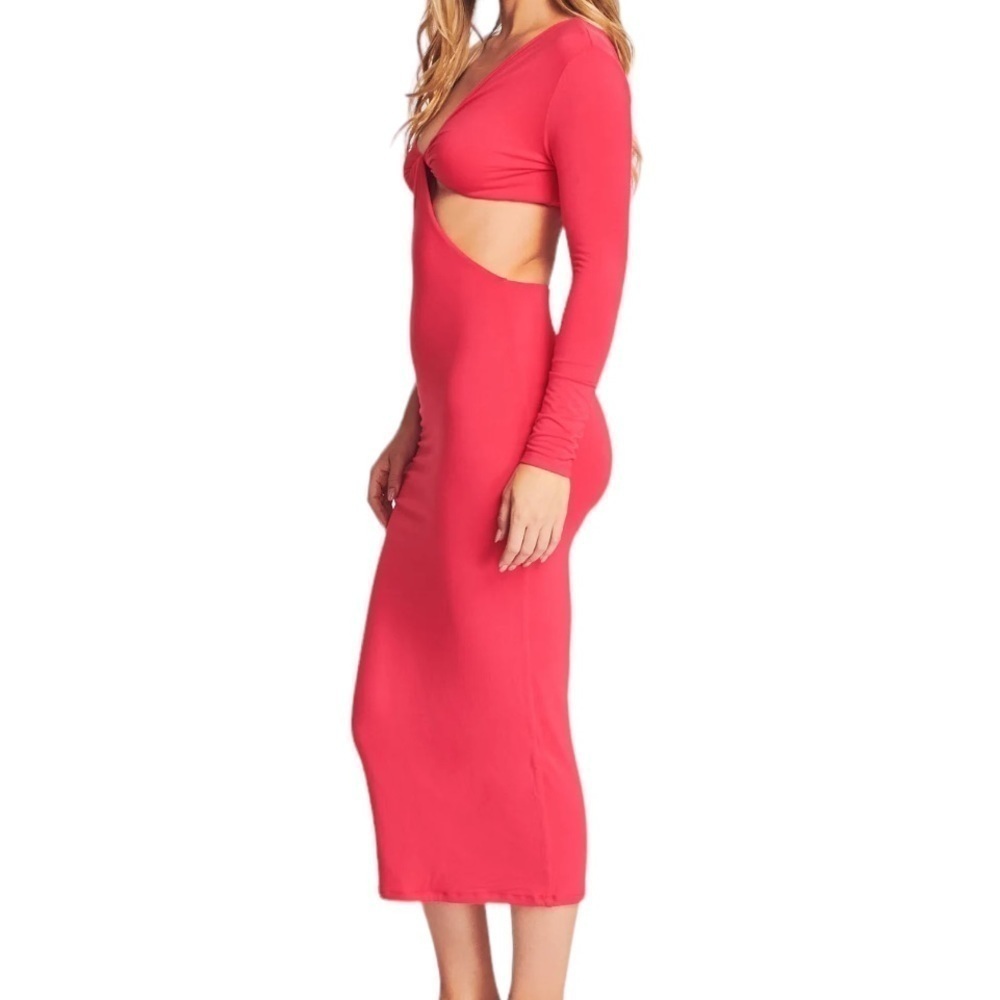 SER.O.YA Ivana One Sleeve Midi Dress Coral Size L - Picture 3 of 6